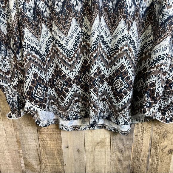 Unbranded Xxl Tribal Print Notched V-Neck Top w/Long Puff Sleeve & Shirr… - Picture 7 of 10
